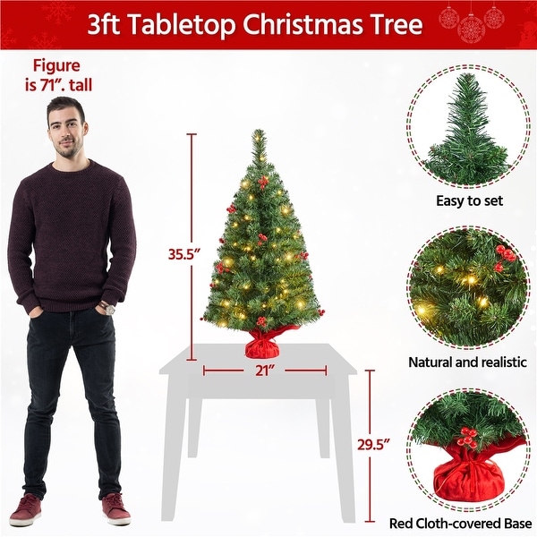 Yaheetech 2FT/3Ft Tabletop Portable Christmas Tree with Red Berries