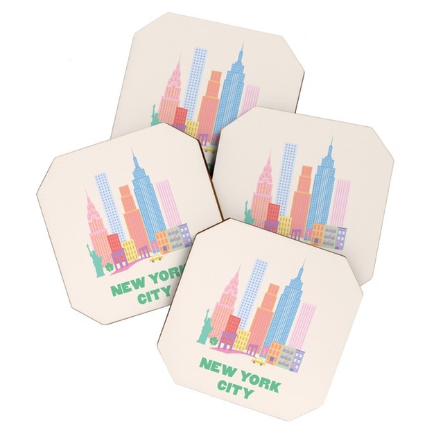 April Lane Art New York City Skyline I Coaster Set Deny Designs