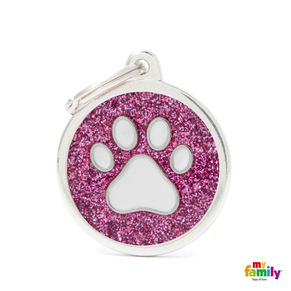 Pink Glitter Large Circle Dog Tag