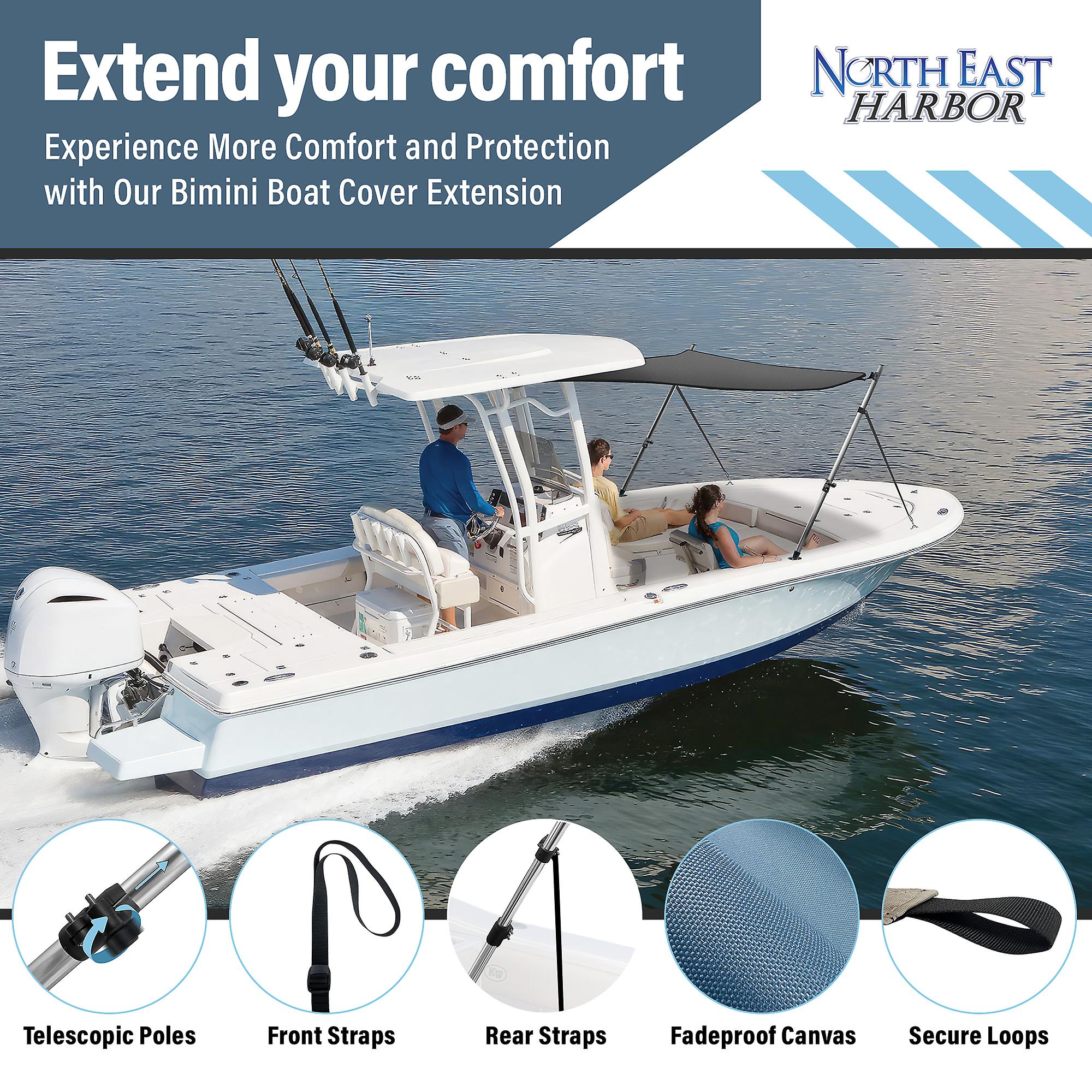 Universal T-Top Extension Bimini Tops for Boats Sun Shade Kit， Boat Shade Hard Top Boat Cover Canopy Adjustable Poles， Marine 900D Canvas