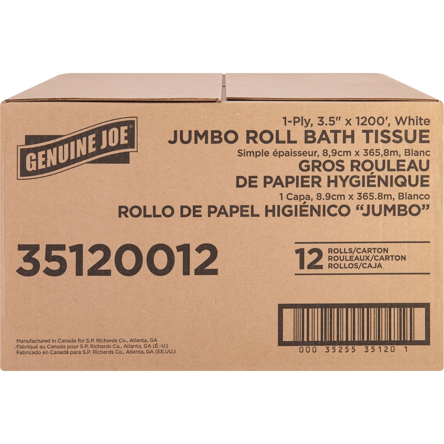 1-ply Jumbo Roll Bath Tissue by Genuine Joe GJO35120012