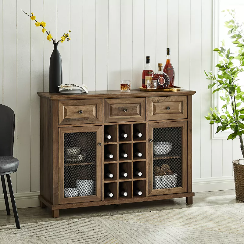 Farmhouse Sideboard Wine Rack Buffet Table