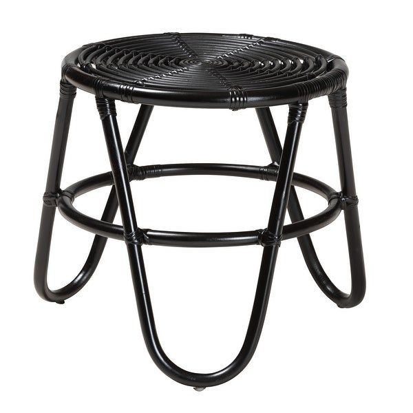 Pertessa Modern Bohemian Black Finished Rattan End Table