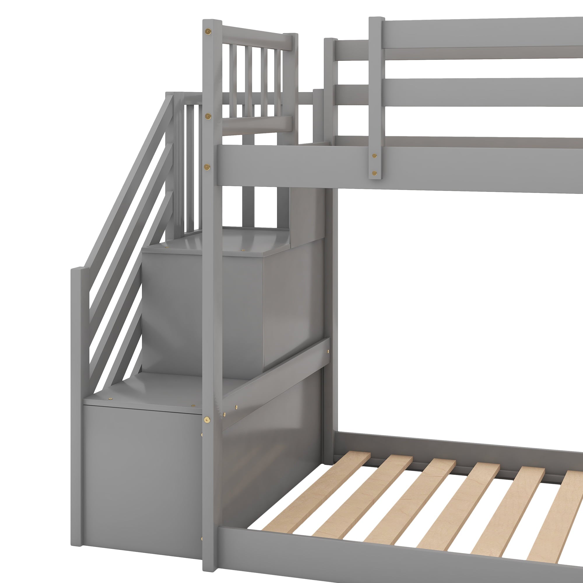 Euroco Twin Over Twin Bunk Bed with Slide and Stairway for Kids, Gray