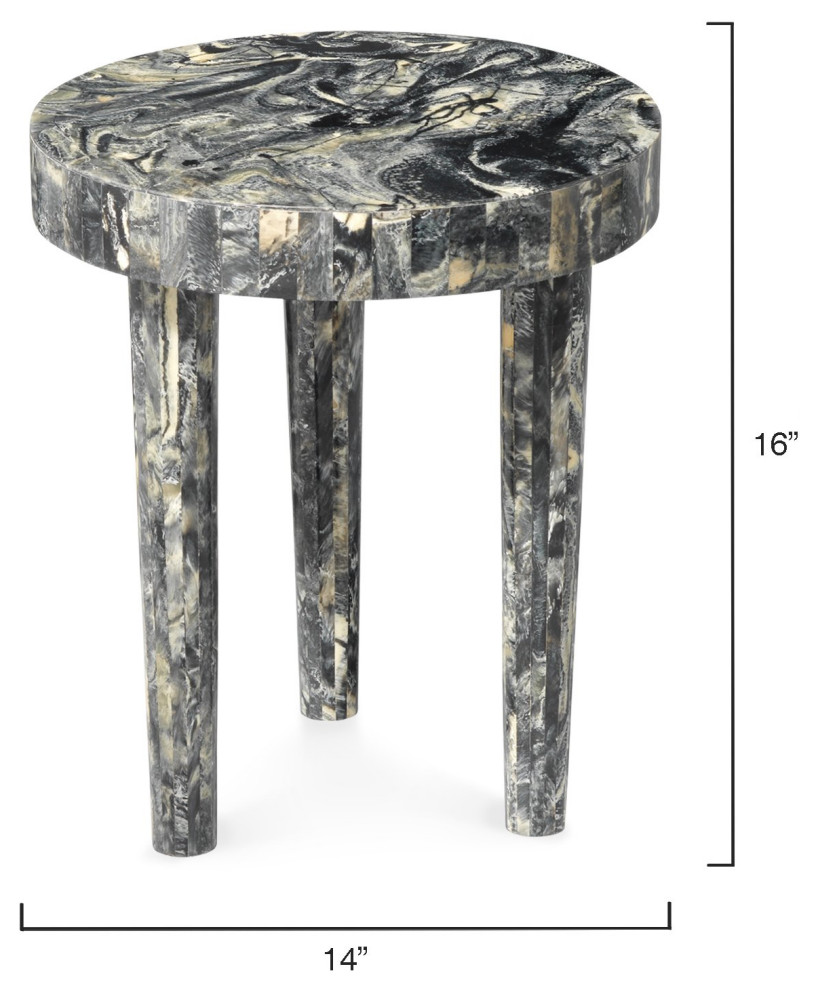 Elegant Marbleized Swirl Black Resin Accent Table 20 quotRound Gray Faceted   Contemporary   Side Tables And End Tables   by My Swanky Home  Houzz