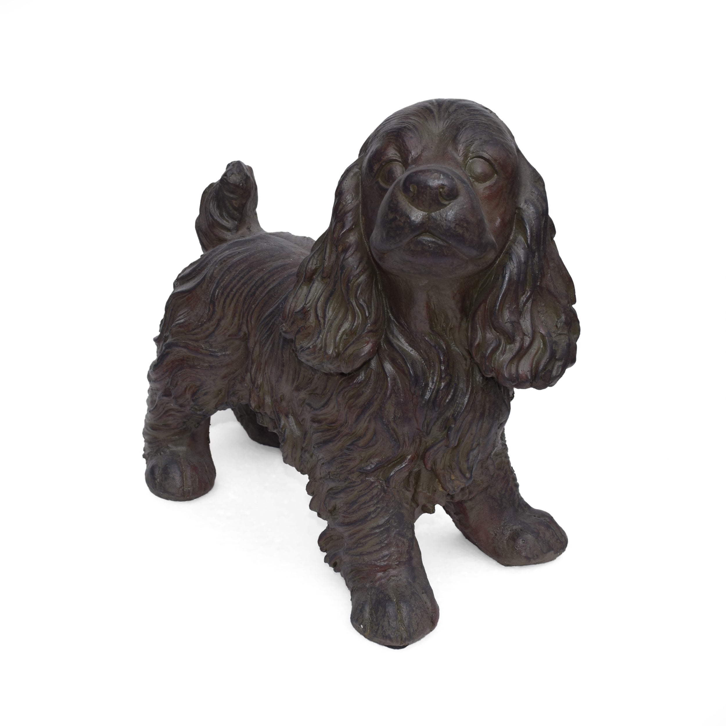 Messiah Outdoor Cocker Spaniel Dog Garden Statue, Brown Finish