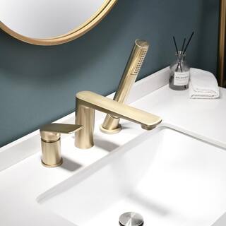 Tomfaucet Single-Handle Deck-Mount Roman Tub Faucet with Hand Shower in Brushed Gold TFB1028BG