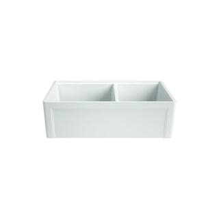 Empire Industries Delux Fireclay 33 in. Double Bowl Farmhouse Kitchen Sink with Workstation DER33D