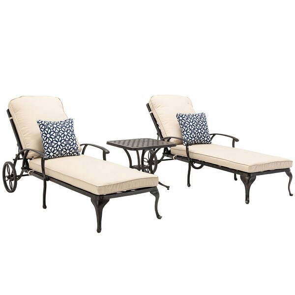 3-Piece Aluminum Reclining Outdoor Chaise Lounge with Table and Cushions