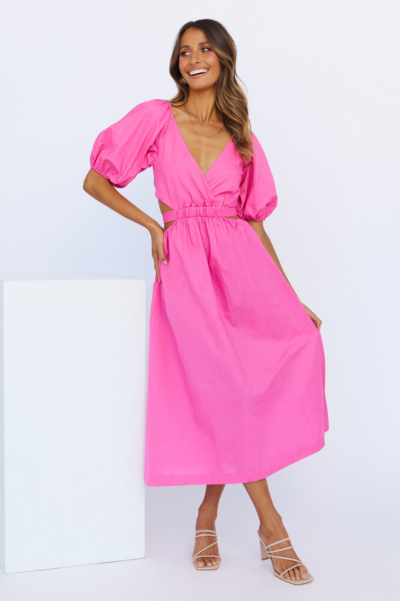 Not A Second Midi Dress Hot Pink