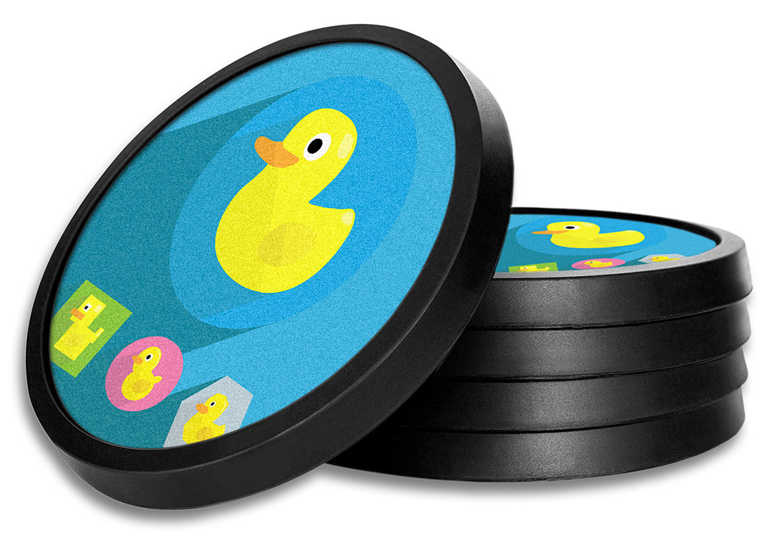 Silicone Non-Slip Drink Coasters with Removable Printed Absorbent Felt Pad - Set of 4 - Rubber Ducks