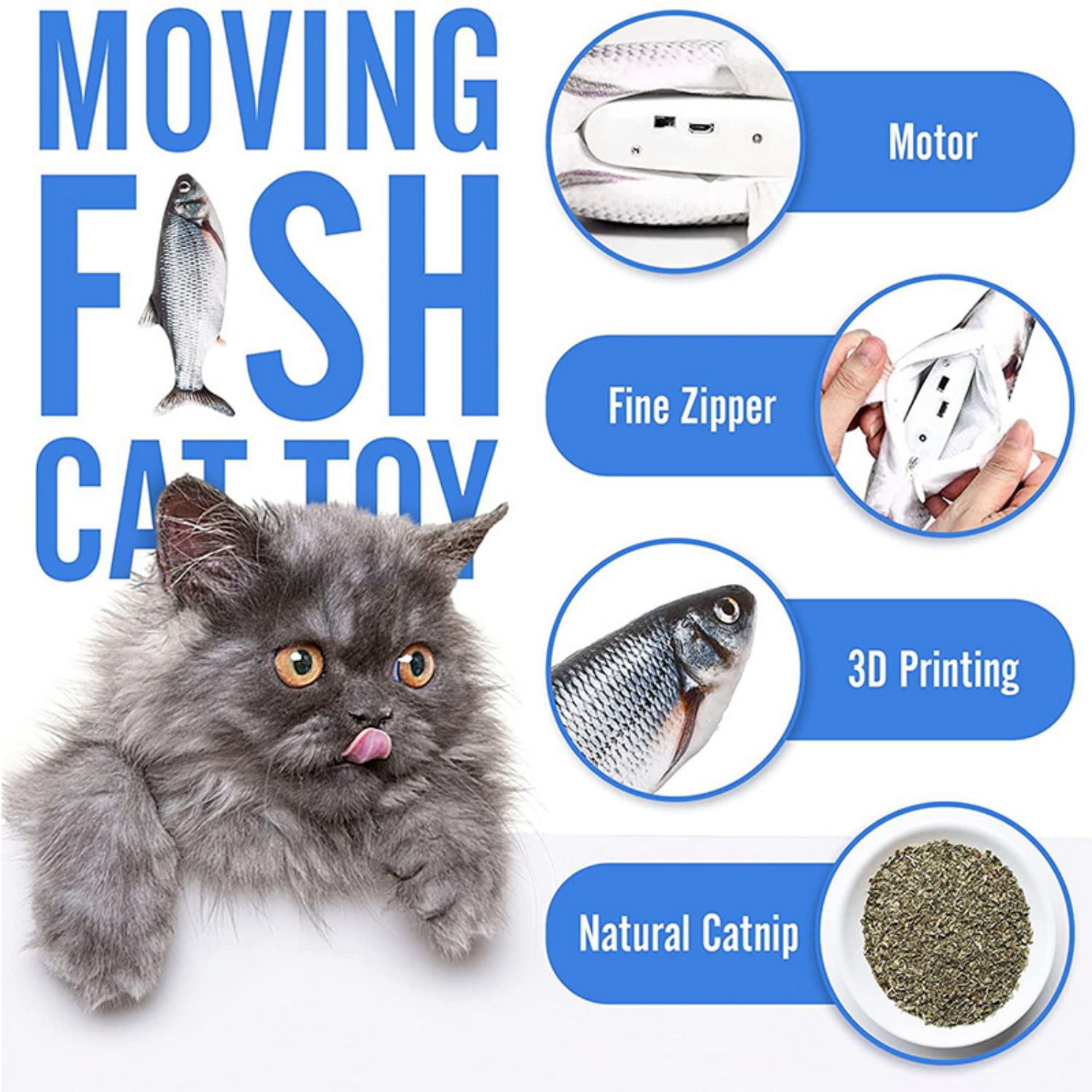 HKEEY Floppy Fish Cat Toy， Upgraded for Cat Toys for Indoor Cats， Interactive Cat Toys for Cat Exercise， Wiggle Fish Catnip Toys