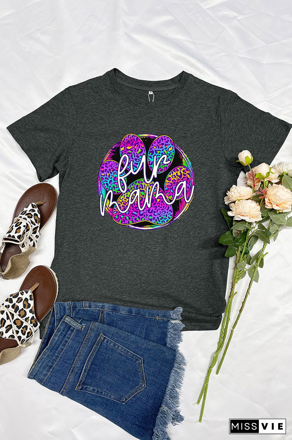 Fur Mama Print Summer Graphic Tee Wholesale