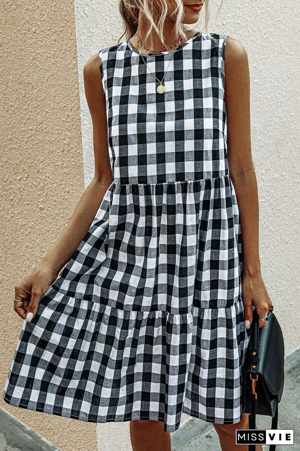 Fashion Street Plaid O Neck Princess Midi Dresses(3 Colors)