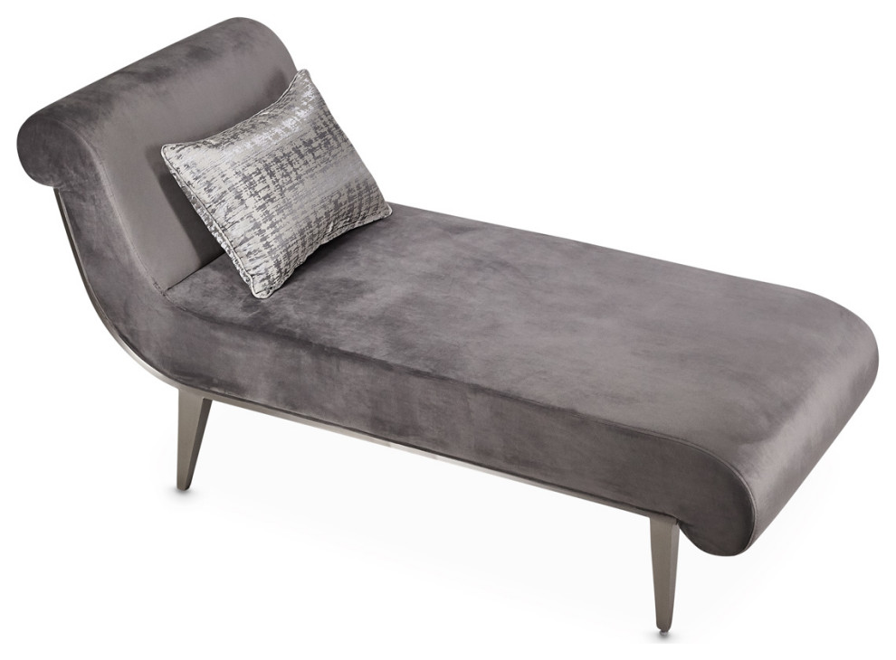 Roxbury Park Velvet Chaise   Gray Pearl/Stainless Steel   Contemporary   Indoor Chaise Lounge Chairs   by Michael Amini  Houzz