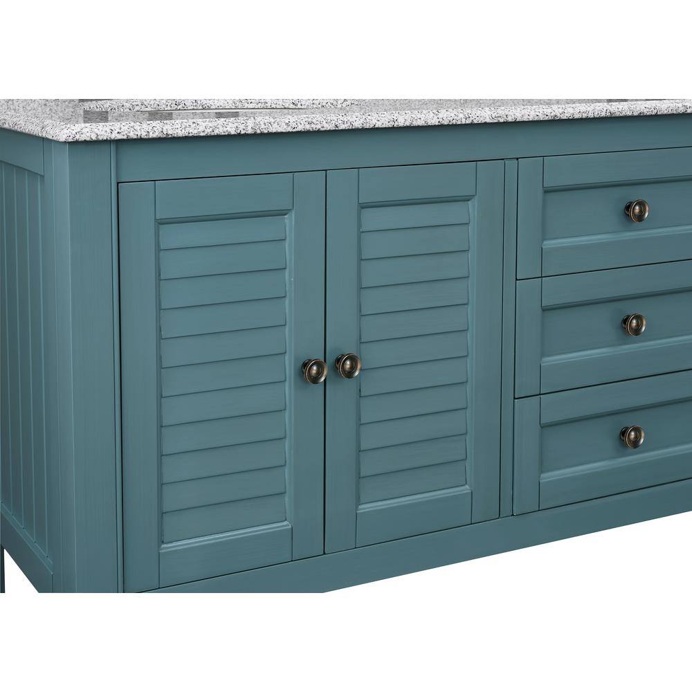 Home Decorators Collection Hamilton 61 in. W x 22 in. D x 35 in. H Open Shutter Bathroom Vanity in Sea Glass with Grey Granite Top 19084-VS61-SG