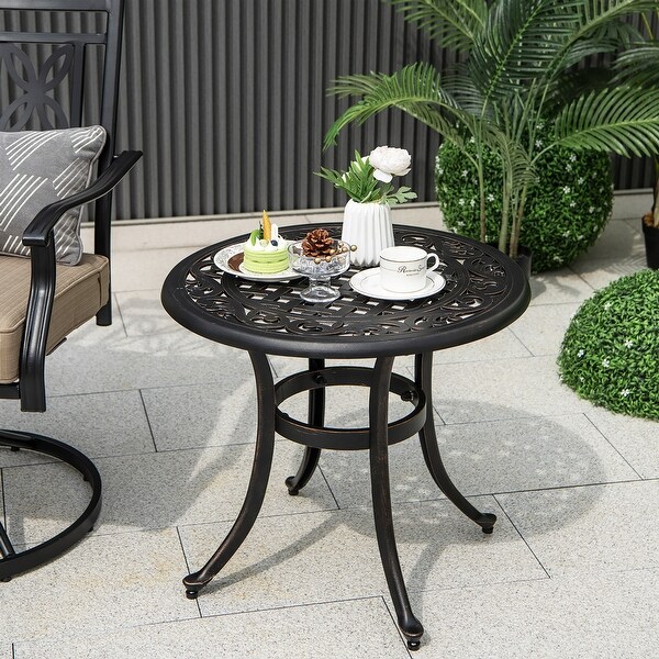 Gymax Cast Aluminum Patio Table 24''Outdoor Round Side Table AntiRust