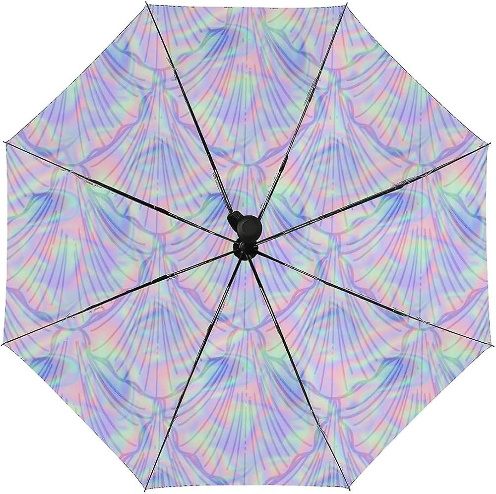 Colourlife Travel Umbrella Mermaid Holographic Scales Print Automatic Windproof Foldable Umbrella For Sun and Rain