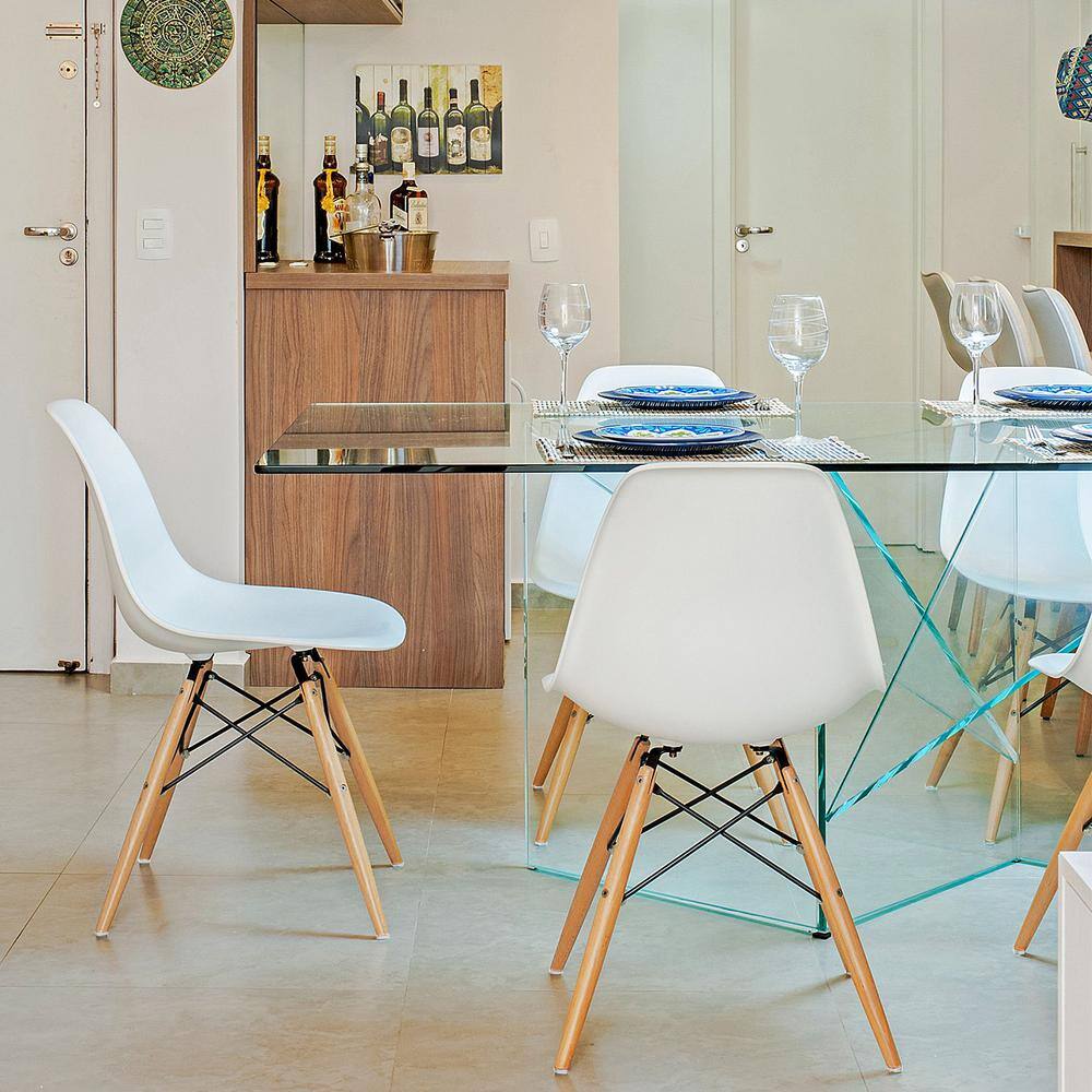 LACOO White Pre Assembled Mid Century Modern Style Dining Chair DSW Shell Plastic Side Chairs (Set of 4) T-LC80N2-4