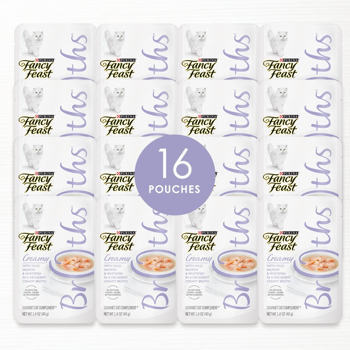 Fancy Feast Creamy Broths with Wild Salmon and Whitefish Supplemental Cat Food Pouches