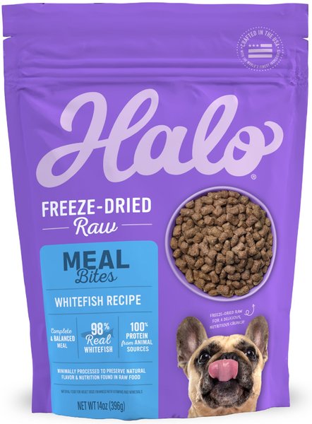 Halo Meal Bites Whitefish Recipe Grain-Free Freeze-Dried Raw Dog Food， 14-oz bag