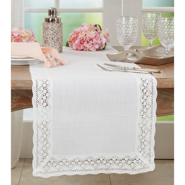 Saro Lifestyle Table Runner With Lace Border Design 16 quot x72 quot White