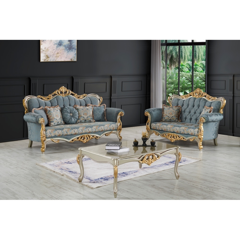 Buse Traditional Style 3 Pieces Living Room Set 1 Sofa 1 Loveseat 1 Coffe Table