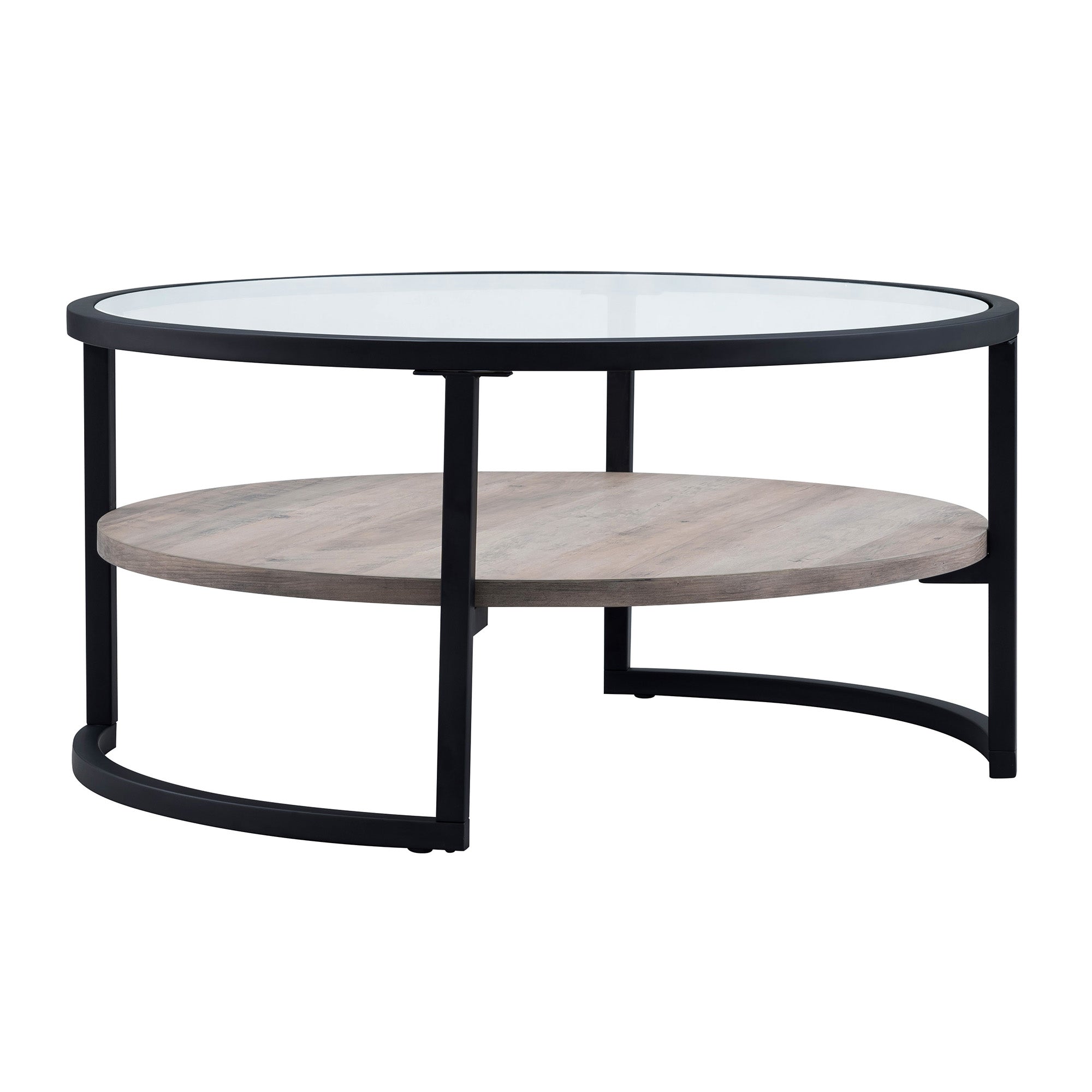 Evelyn&Zoe Modern Metal Round Coffee Table with Glass Top