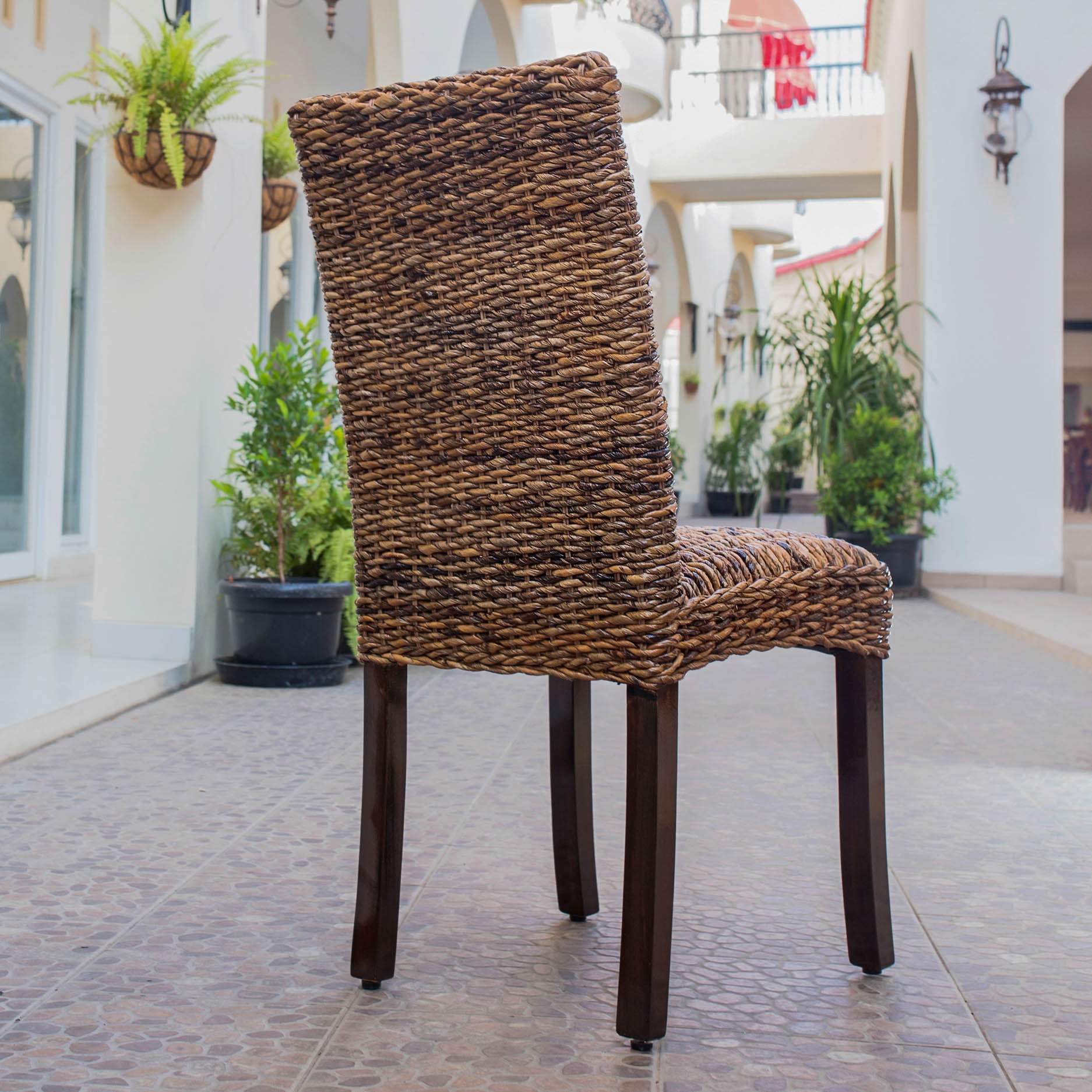 Louisa Abaca Cushioned Seat Dining Chair with Mahogany Hardwood Frame - Salak Brown