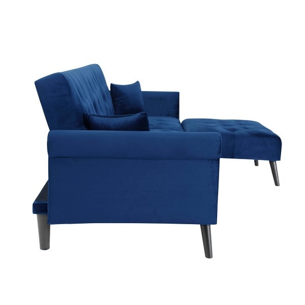 3 Seating Couches Reversible Sectional Sofa Sleeper Blue Velvet Upholstered Chaise