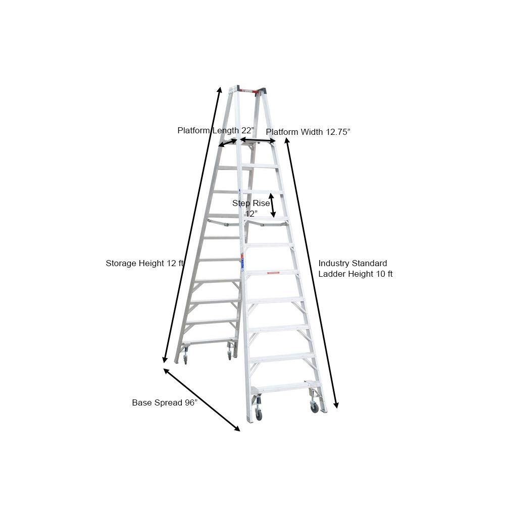 Werner 16 ft. Reach Aluminum Platform Twin Step Ladder with Casters 300 lb. Load Capacity Type IA Duty Rating PT310-4C