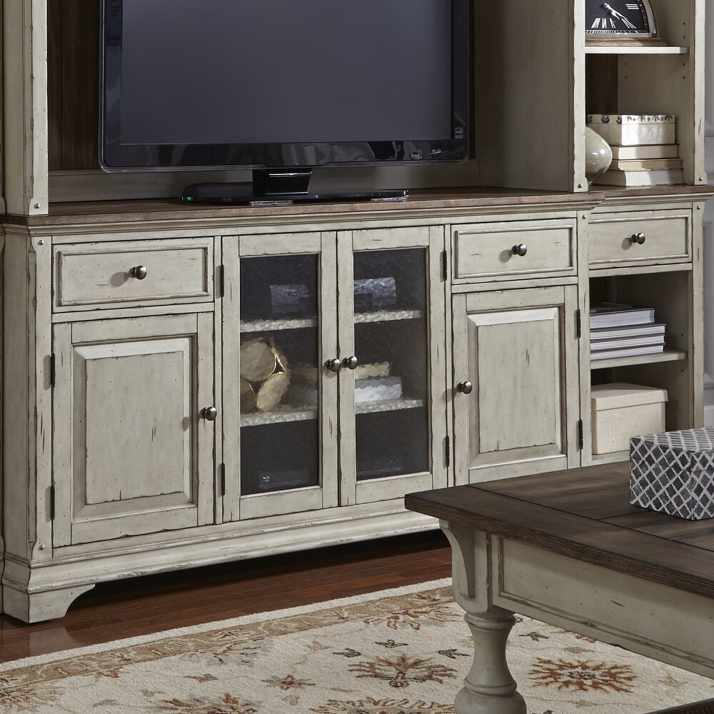 Morgan Creek Antique White Wire Brushed Tobacco Accents Entertainment TV Stand