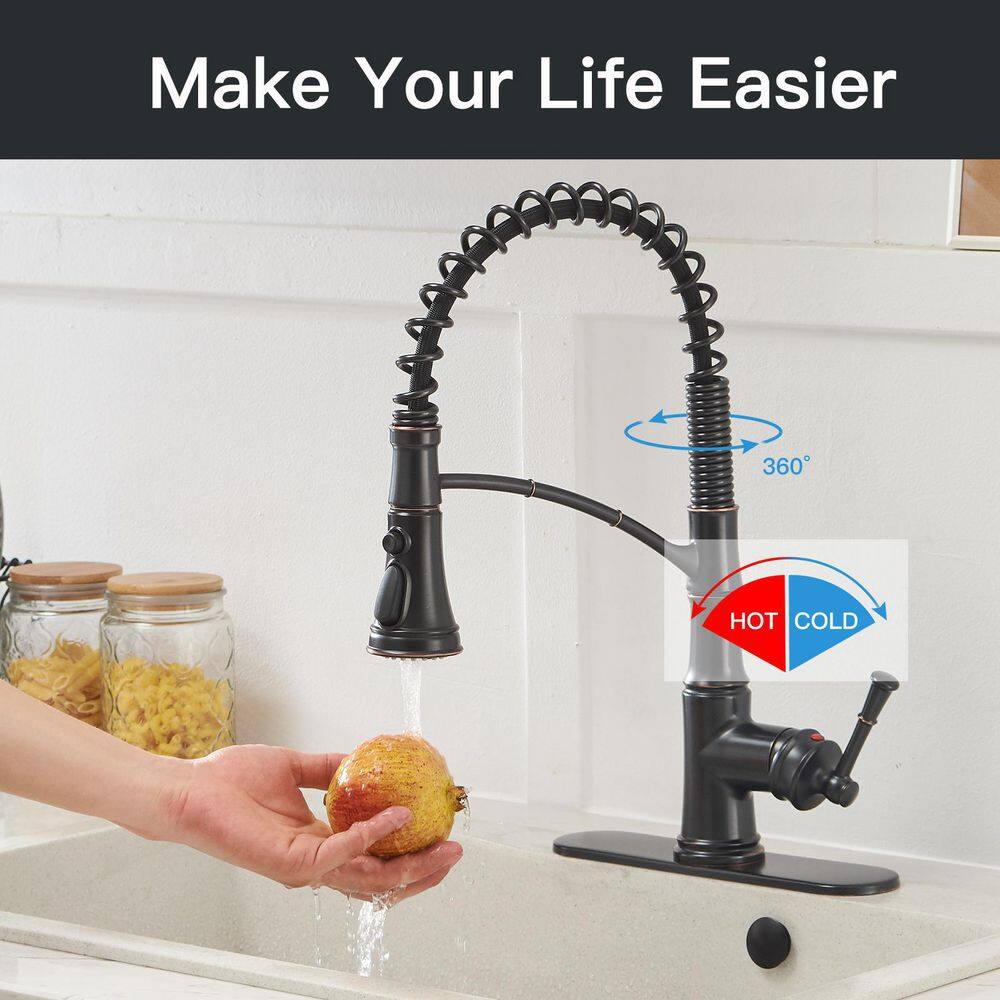 BWE Single-Handle Pull-Down Sprayer 3 Spray High Arc Kitchen Faucet With Deck Plate in Oil Rubbed Bronze A-94558-ORB