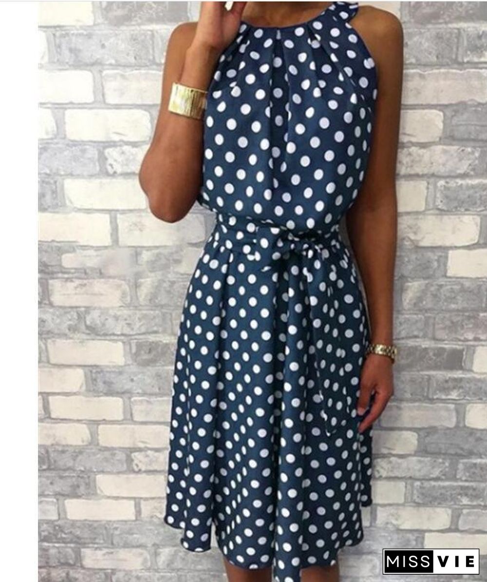 European And American Polka Dot Sleeveless Strapless Round Neck Loose Casual Dress