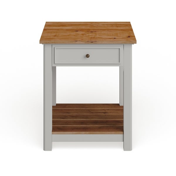 Savannah End Table， Ivory with Natural Wood Top