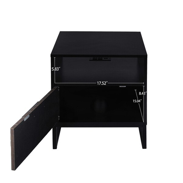 Modern 1 Door Nightstand with Two Sockets of USB Interface - - 37154438