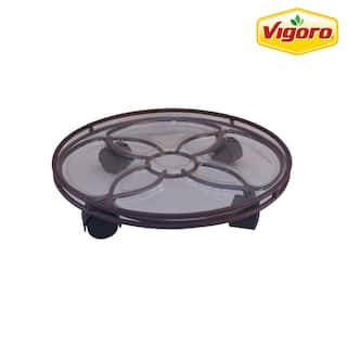 Vigoro 13.6 in. Brown Metal Plant Caddy (13.6 in. D x 2.8 in. H) with Wheels 154208