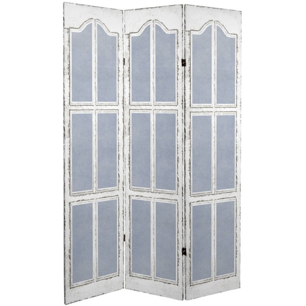 Double Sided Shutters Canvas Room Divider Blue Oriental Furniture