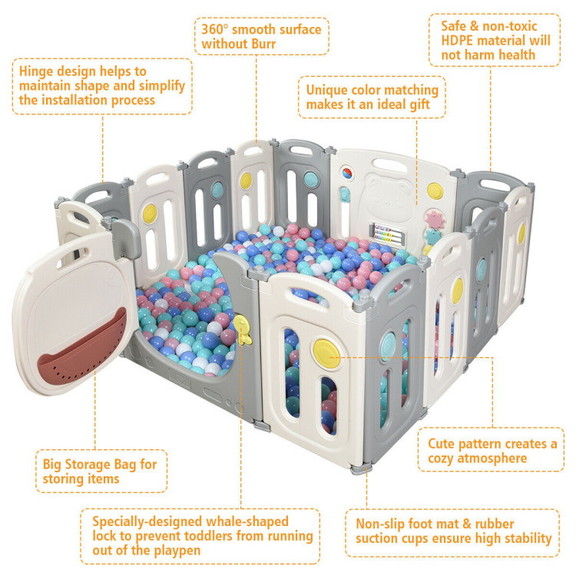 Costway 74962081 14 Panel Foldable Baby Playpen Sa...