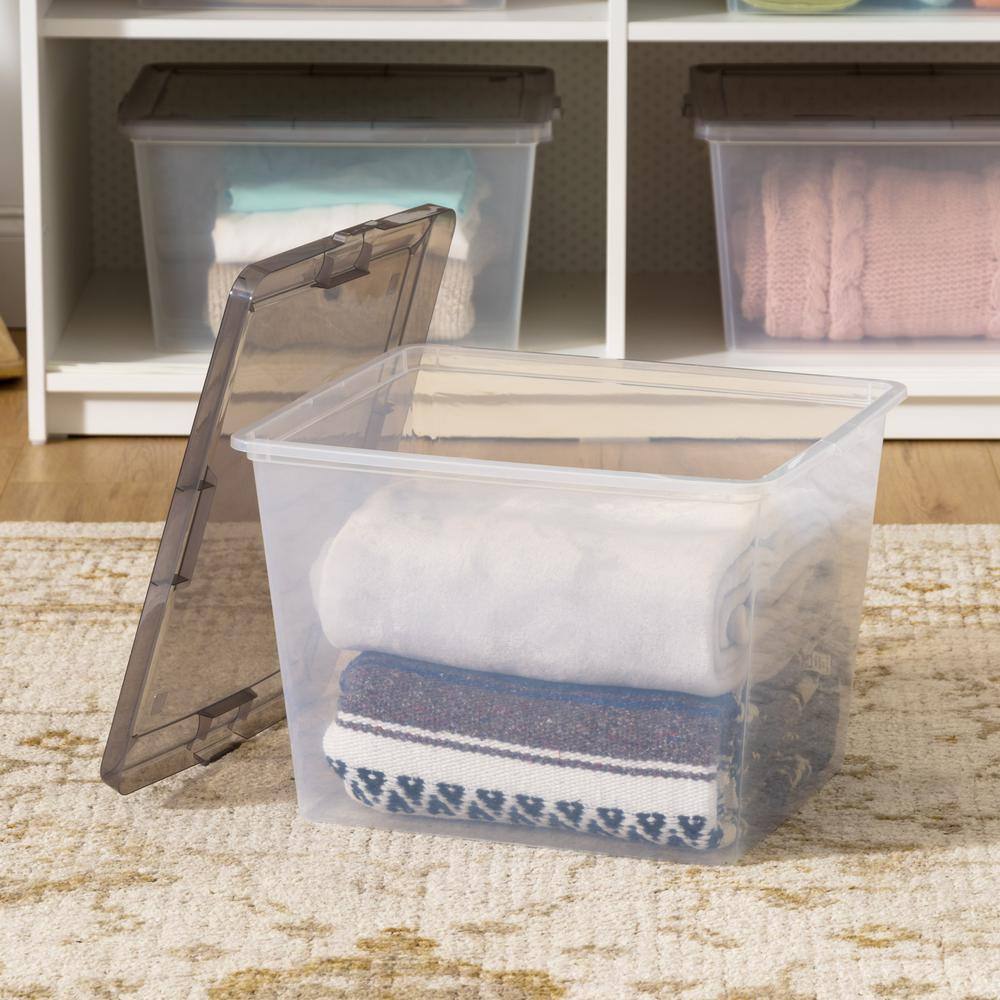 IRIS 36 qt. Plastic Storage Bin Tote Organizing Container with Latching Lid in Clear with Gray Lid (6-Pack) 585105