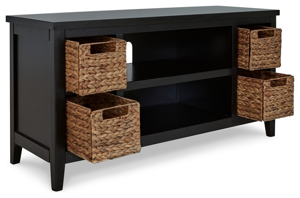 Benzara BM283302 47 quotRustic TV Entertainment Console  Open Shelf  Black   Transitional   Entertainment Centers And Tv Stands   by Uber Bazaar  Houzz