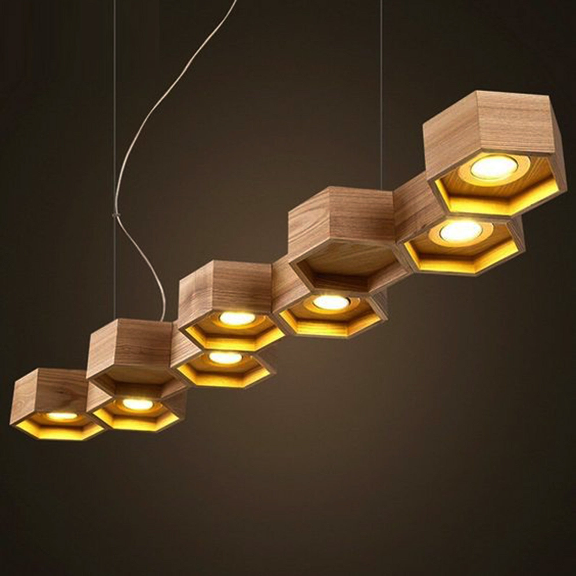 Honeycomb Solid Wood Pendant Lamp With Led Bulbs Bp0687-9N