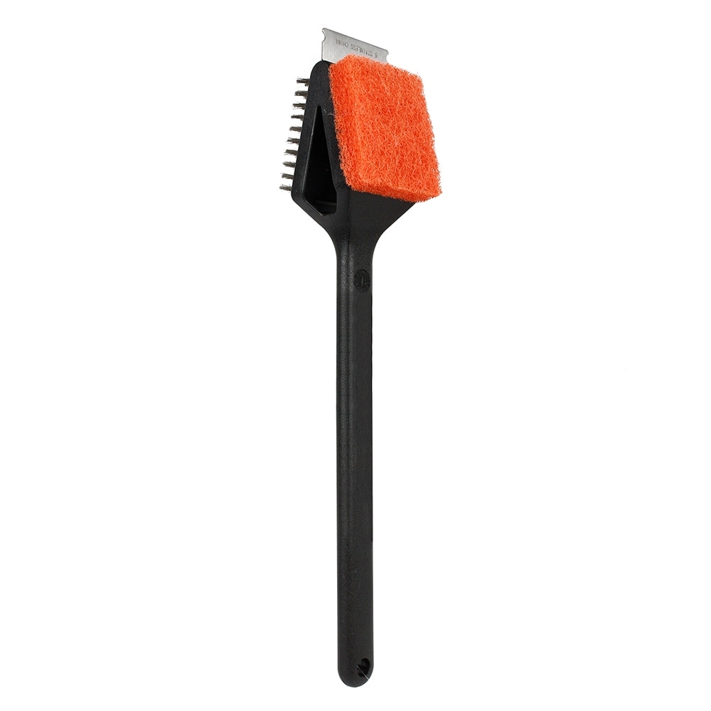 Mr Bar B Q Dual Head Grill Brush With Bristles  Scrub Pad And Scraper Blade