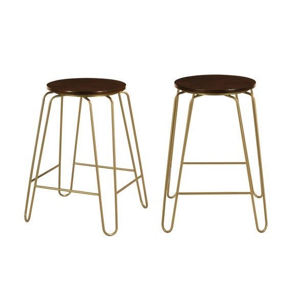 Haim Wood and Metal Round Counter Stool Set