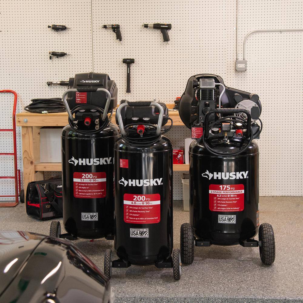 Husky 27 Gal. 200 psi Oil Free Portable Vertical Electric Air Compressor C271H.COM