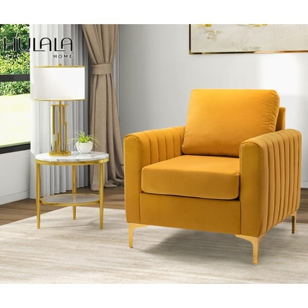 Ganymedes Contemporary Velvet Accent Arm Chair with Golden Legs by HULALA HOME