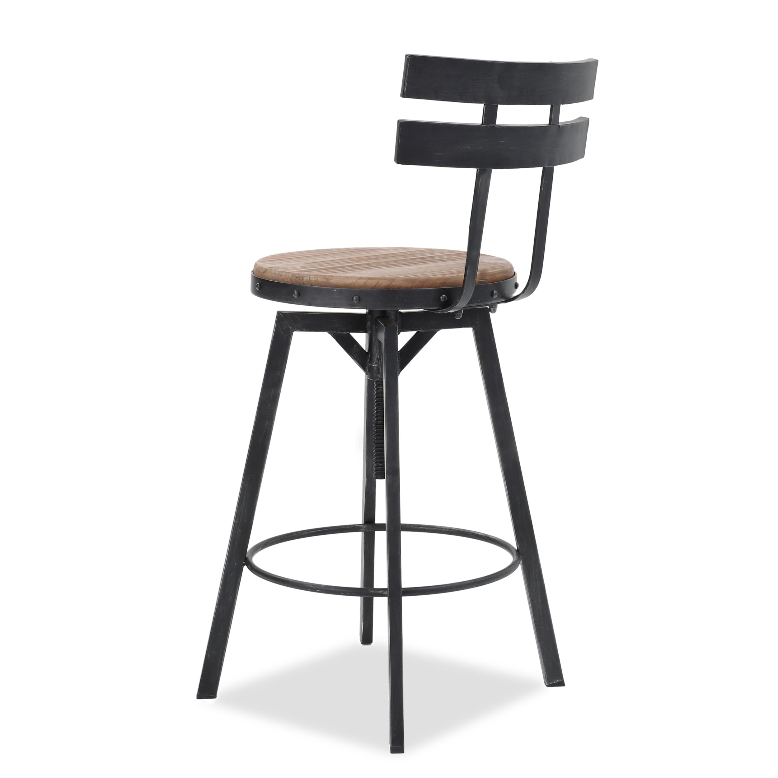 Poe Black Brush Silver Firwood Adjustable Barstool