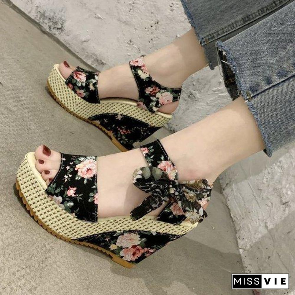 INS Hot Lace Leisure Women Wedges Heeled Women Shoes Summer Sandals Party Platform High Heels Shoes Woman