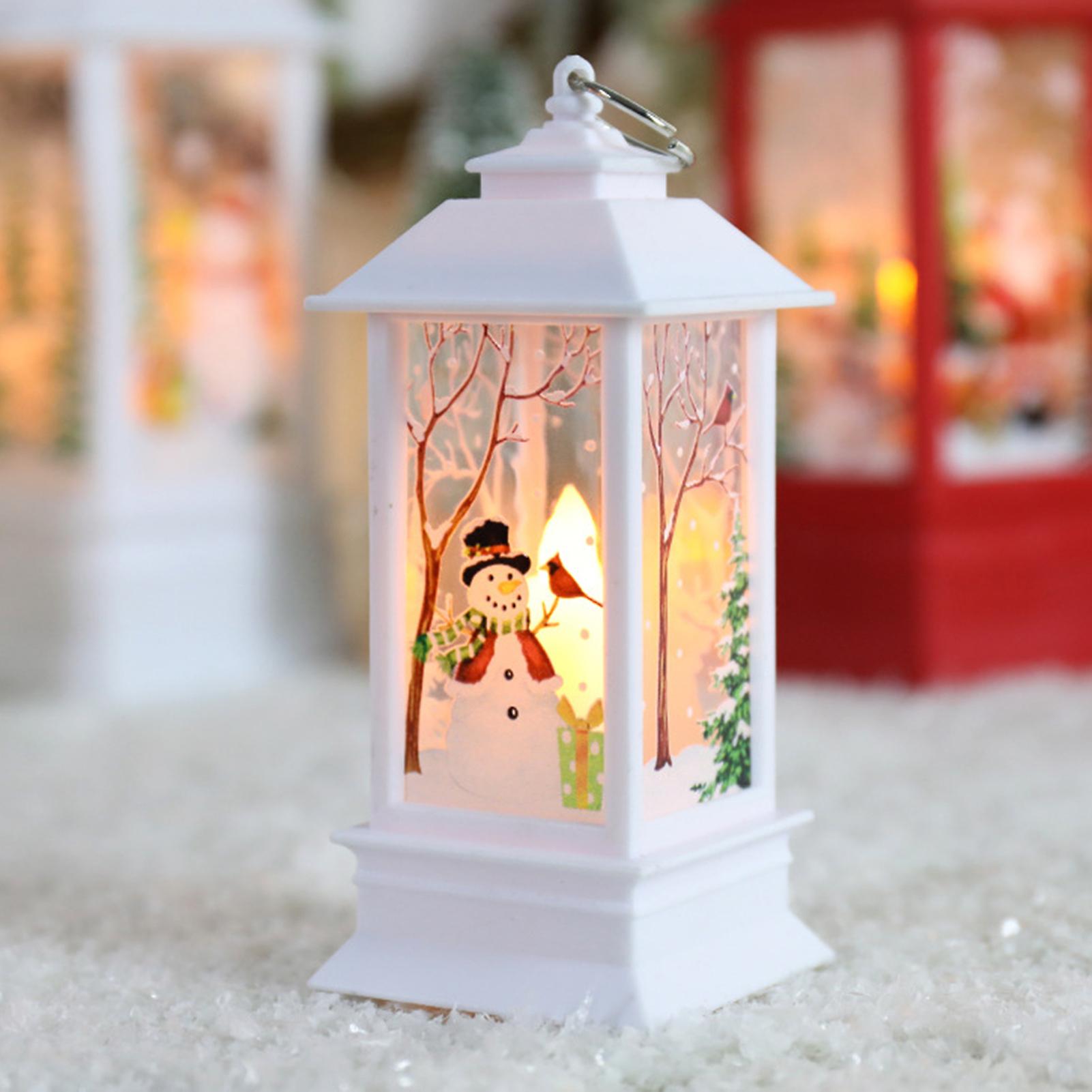 Retro Wind Lamp Christmas Printing Pattern Home Night Light Christmas Desktop Decoration (small White Snowman)  Small Jesus