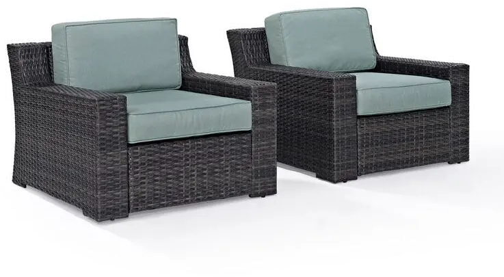 Beaufort Blue Mist and Wicker Patio Armchairs， Set of 2